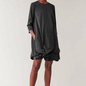 COS Black Long Sleeve Gathered Hem Mini Dress Sz 10 Fits 6 or 8